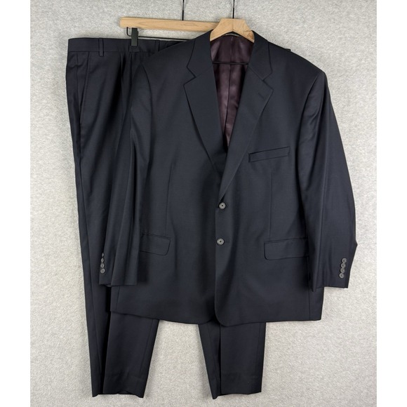 Jack Victor Suit Mens 50 PS Black Pants 49x28 Pleated Rochester Wool Blend - Picture 1 of 16